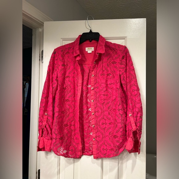 Maeve by Anthropologie Pink Rose Floral Lace Button Down Top - Picture 4 of 9
